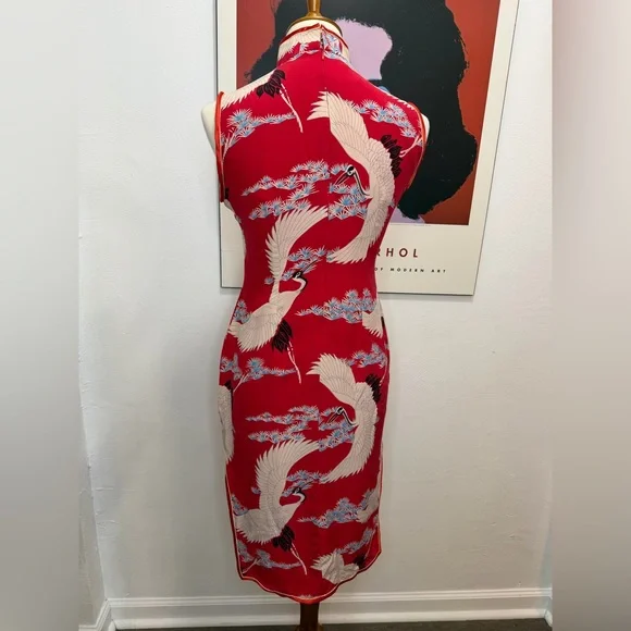 100% silk crane cheongsam by Avanti Authentic Hawaii - Picture 5 of 11